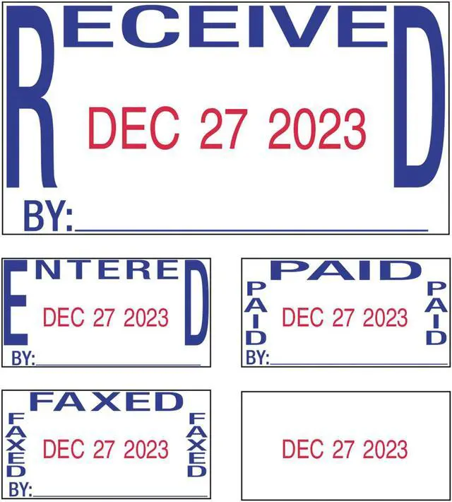 Alt view image 5 of 5 - U.S. Stamp & Sign USSE4754 Date Stamp- 5-In-One- Four Phrases- 1in.x1-.63in.- Blue-Red
