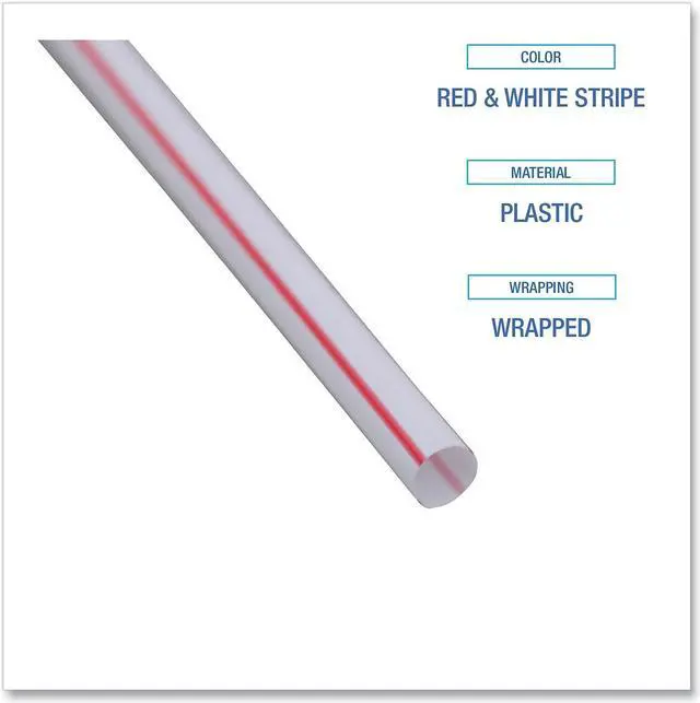 Alt view image 5 of 8 - Boardwalk Jumbo Straws 7 3/4" Plastic Red w/White Stripe 500/Pack 24 Pack/Carton JSTW775S24