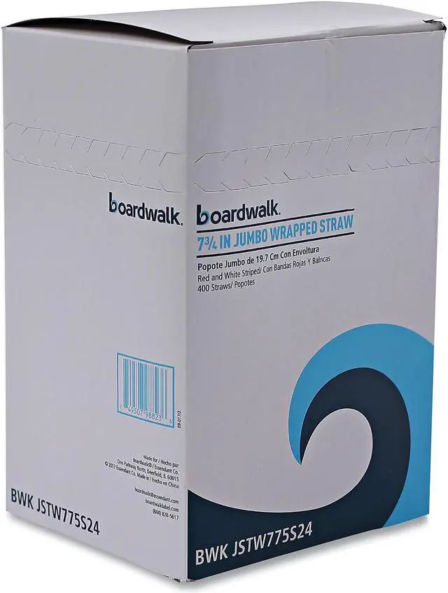Alt view image 7 of 8 - Boardwalk Jumbo Straws 7 3/4" Plastic Red w/White Stripe 500/Pack 24 Pack/Carton JSTW775S24