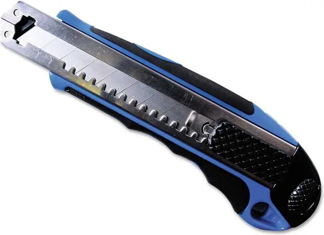Alt view image 5 of 5 - Cosco Heavy-Duty Snap Blade Utility Knife Four 8-Point Blades Retractable Blue