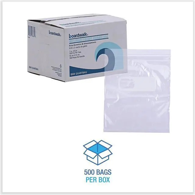 Alt view image 13 of 17 - Boardwalk Reclosable Food Storage Bags 1 qt Clear LDPE 6 1/2 x 5.88 500/Box