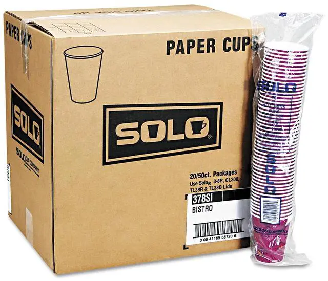 Alt view image 4 of 5 - SOLO 412SIN Dart Paper Hot Drink Cups in Bistro Design, 12oz, Maroon, 50/Bag - 1 Carton (20 Bags)