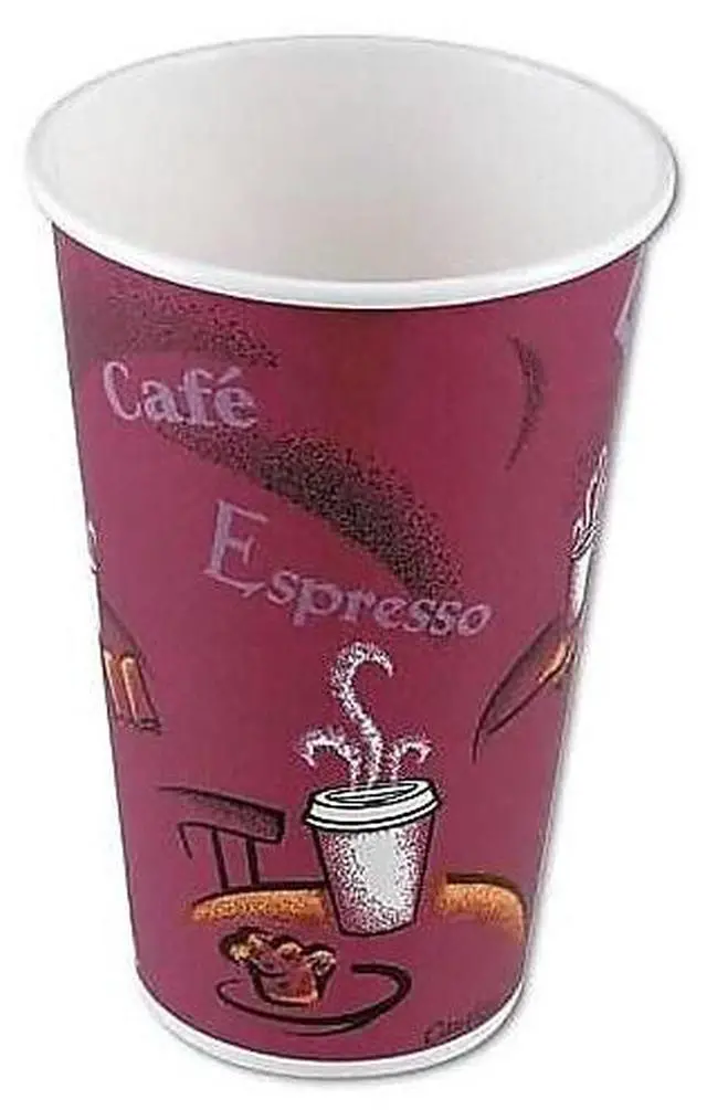 Alt view image 5 of 5 - SOLO 412SIN Dart Paper Hot Drink Cups in Bistro Design, 12oz, Maroon, 50/Bag - 1 Carton (20 Bags)