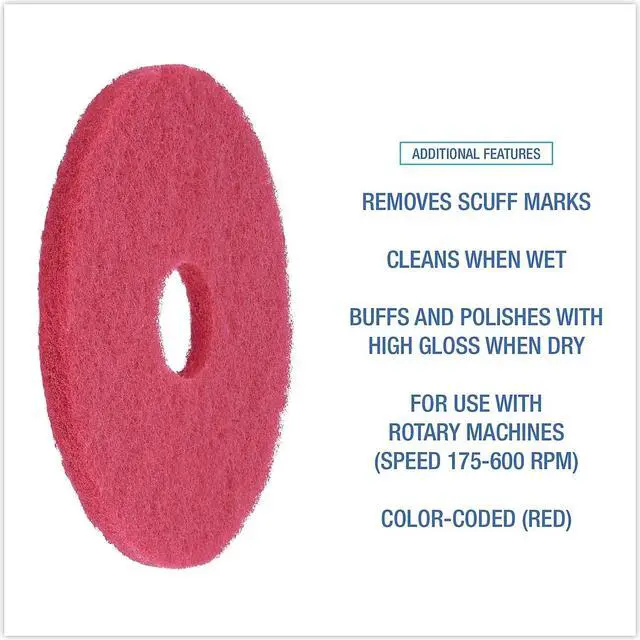 Alt view image 10 of 12 - Buffing Floor Pads, 16" Diameter, Red, 5/Carton 4016RED