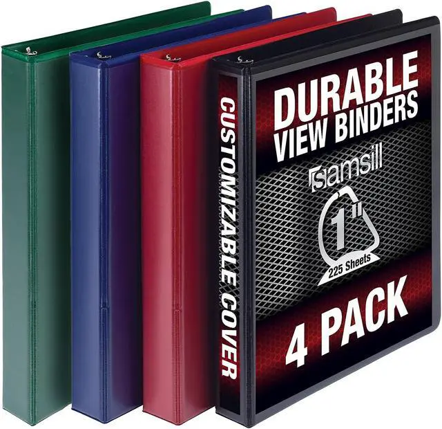 Alt view image 3 of 9 - Samsill Durable View Binders 3 D-Ring Black Blue Red Green 4 Pack (MP46409)