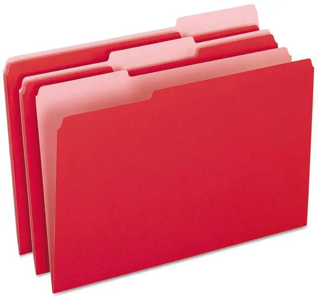Main image of Pendaflex Colored File Folders 1/3 Cut Top Tab Legal Red/Light Red 100/Box 15313RED