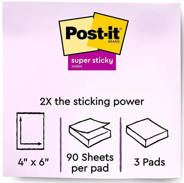 Alt view image 18 of 20 - Post-it Super Sticky Pads in Miami Colors 4 x 6 Miami 90/Pad 3 Pads/Pack 6603SSMIA
