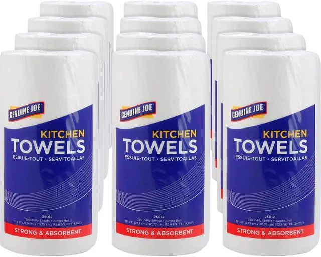 Alt view image 5 of 6 - Genuine Joe 250-sheet Roll Kitchen Towels - 2 Ply - 8" x 11" - 250 Sheets/Roll - White - Paper - Perforated, Chlorine-fr