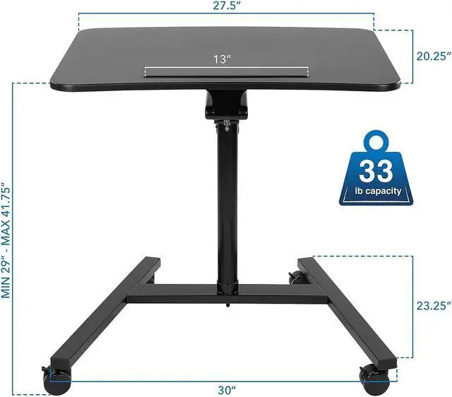 Alt view image 8 of 17 - Mount-It! Mobile Standing Laptop Desk | Height Adjustable Rolling Sit Stand Workstation with Casters |  27.5 Inch Wide