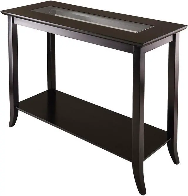 Alt view image 3 of 3 - Winsome Wood Genoa Rectangular Console Hall Table With Glass And Storage Shelf