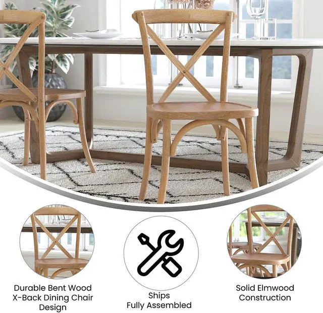 Alt view image 3 of 14 - Flash Furniture Advantage Wood X-Back Chair Armless Medium White Grain (XBACKMEDWHT)