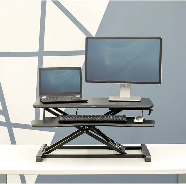 Alt view image 17 of 17 - fellowes corsivo height adjustable standing desk, sit to stand, gas spring riser converter, tabletop workstation, desk riser 8091001