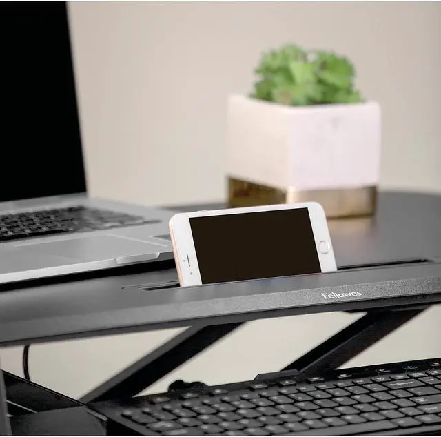 Alt view image 15 of 17 - fellowes corsivo height adjustable standing desk, sit to stand, gas spring riser converter, tabletop workstation, desk riser 8091001