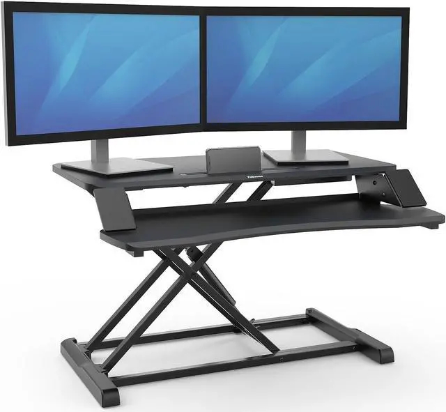 Alt view image 14 of 17 - fellowes corsivo height adjustable standing desk, sit to stand, gas spring riser converter, tabletop workstation, desk riser 8091001