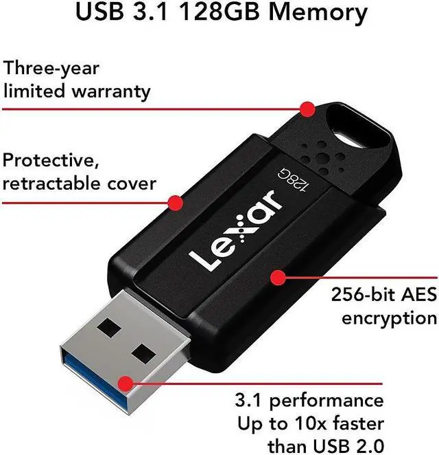 Alt view image 3 of 20 - Lexar JumpDrive S80 128GB USB 3.1 Flash Drive Black (LJDS080128G-BNBNU) LJDS80-128BNBNU
