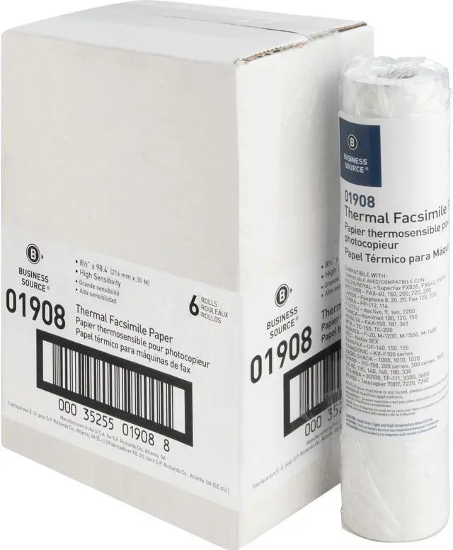 Main image of Business Source Fax Paper 1/2" Core "H" Sensitivity 8-1/2"x98' WE 01908