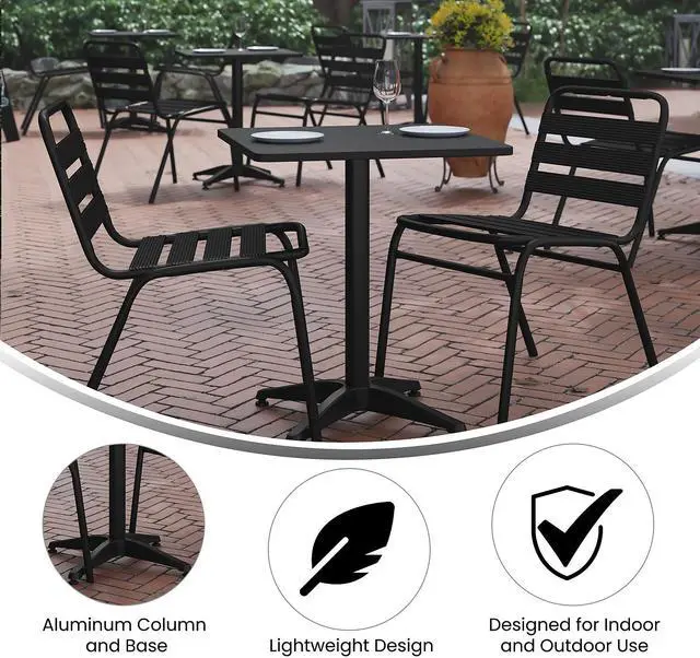 Alt view image 3 of 14 - Flash Furniture Mellie Metal Indoor-Outdoor Table with Base 23.5" Square (TLH0531BK)