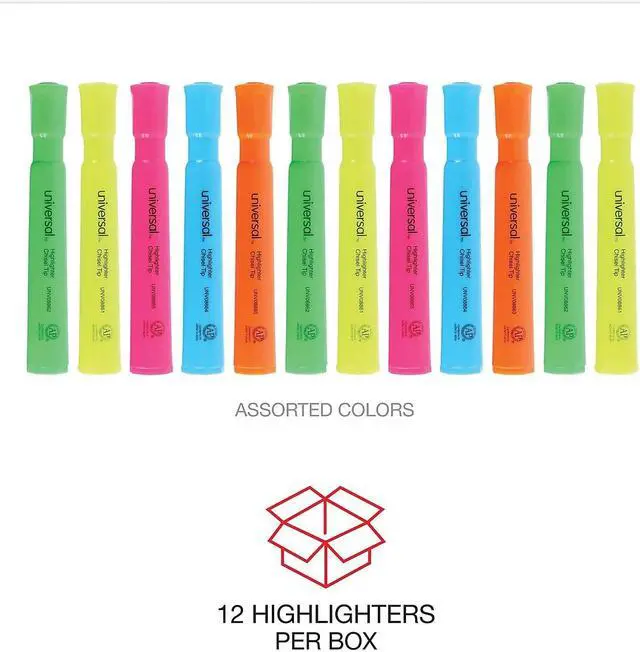 Alt view image 4 of 7 - Universal UNV08867 Desk Highlighters, Chisel Tip, Assorted Colors, Dozen