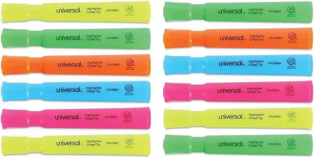 Alt view image 3 of 7 - Universal UNV08867 Desk Highlighters, Chisel Tip, Assorted Colors, Dozen