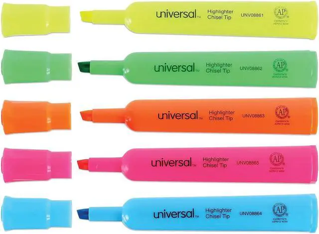 Alt view image 6 of 7 - Universal UNV08867 Desk Highlighters, Chisel Tip, Assorted Colors, Dozen