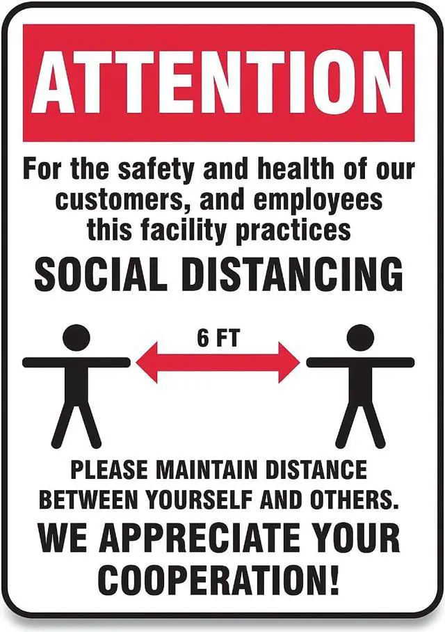 Main image of Alpine Accuform Social Distance Signs Wall 7 x 10 Customers and Employees Distancing Humans/Arrows Red/White 10/Pack MGNG901VPESP