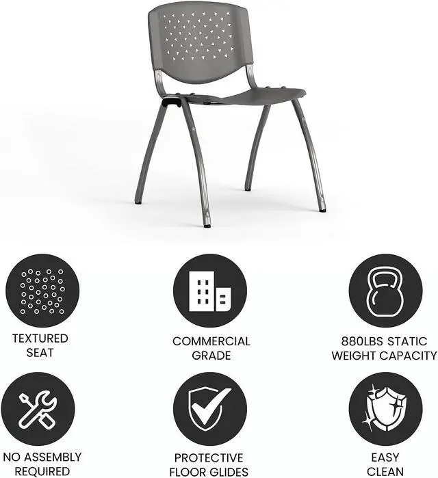 Alt view image 9 of 19 - HERCULES Series 880 lb. Capacity Gray Plastic Stack Chair with Titanium Gray Powder Coated Frame