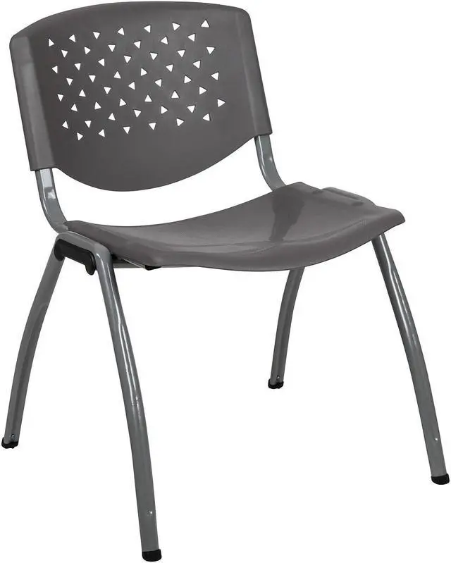 Alt view image 6 of 19 - HERCULES Series 880 lb. Capacity Gray Plastic Stack Chair with Titanium Gray Powder Coated Frame
