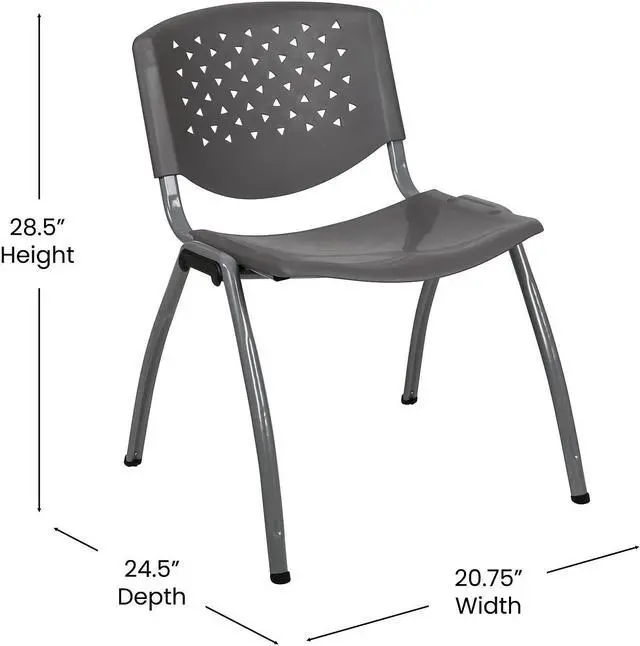 Alt view image 10 of 19 - HERCULES Series 880 lb. Capacity Gray Plastic Stack Chair with Titanium Gray Powder Coated Frame