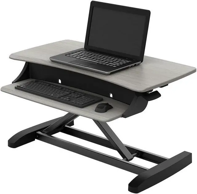 Alt view image 4 of 10 - Ergotron WorkFit-Z Mini Adjustable Standing Desk Converter Gray Woodgrain (33-458-917) 33458917