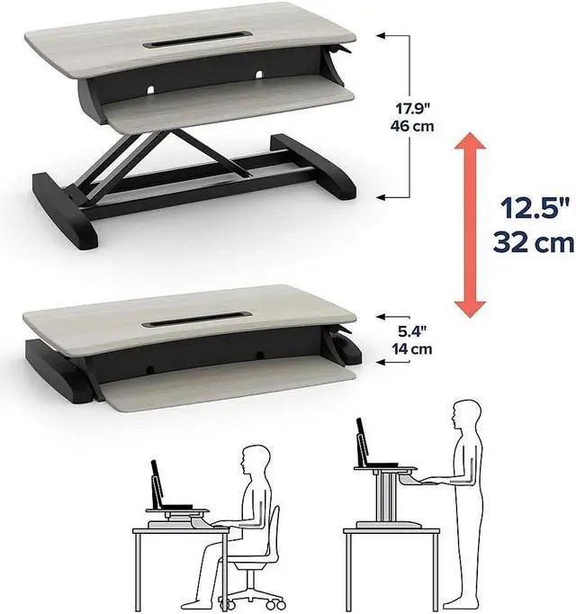 Alt view image 7 of 10 - Ergotron WorkFit-Z Mini Adjustable Standing Desk Converter Gray Woodgrain (33-458-917) 33458917