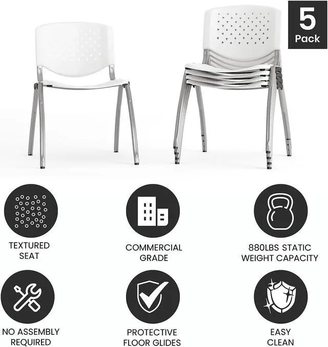 Alt view image 4 of 14 - Flash Furniture HERCULES Series Plastic Stack Chair White 5 Pack (5RUTF01AWH)