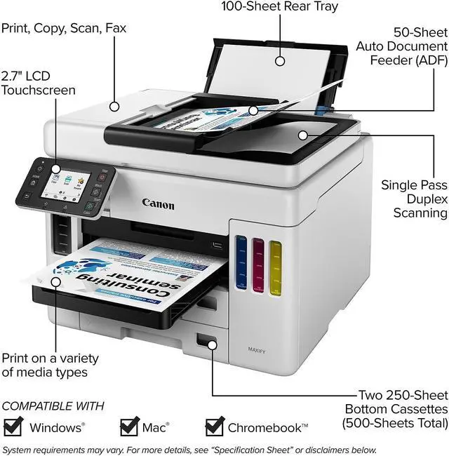 Alt view image 16 of 20 - Canon MAXIFY GX7021 Wireless MegaTank All-In-One Color Inkjet  Printer