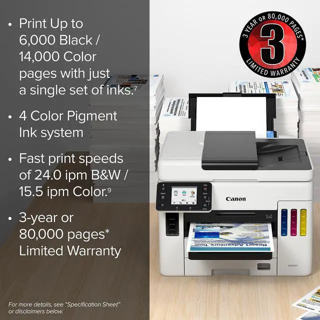 Alt view image 17 of 20 - Canon MAXIFY GX7021 Wireless MegaTank All-In-One Color Inkjet  Printer