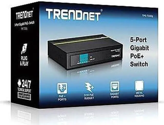 Alt view image 12 of 13 - Trendnet 5-Port Gigabit Poe+ Switch
