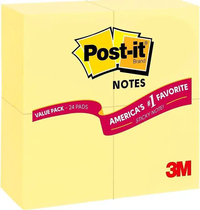 Alt view image 13 of 17 - 3M Company MMM65424VAD Post-It Notes Value Pack 3 X 3 Canary Yellow 24 Pads