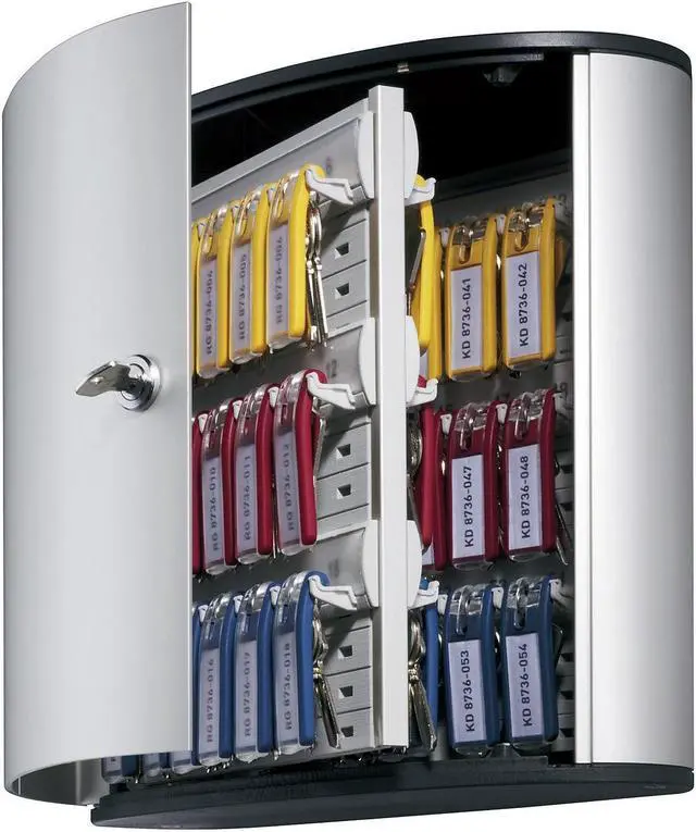 Alt view image 2 of 20 - Durable Locking Key Cabinet 54-Key Brushed Aluminum Silver 11 3/4 x 4 5/8 x 11