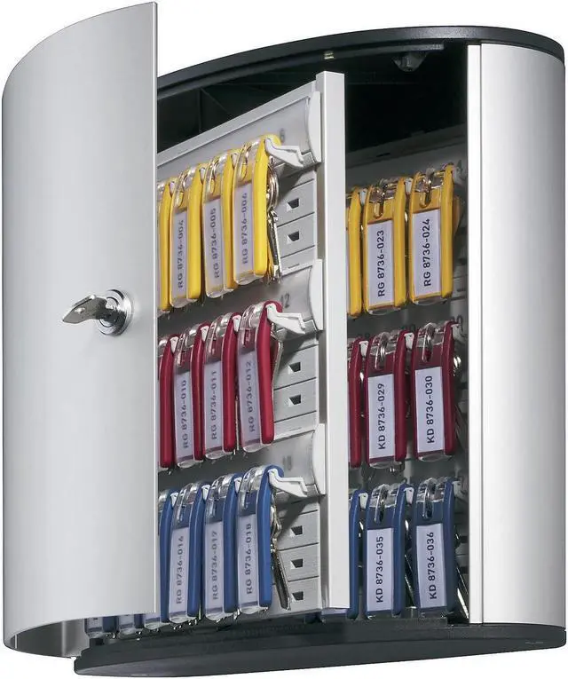 Alt view image 2 of 20 - Durable Locking Key Cabinet 36-Key Brushed Aluminum Silver 11 3/4 x 4 5/8 x 11