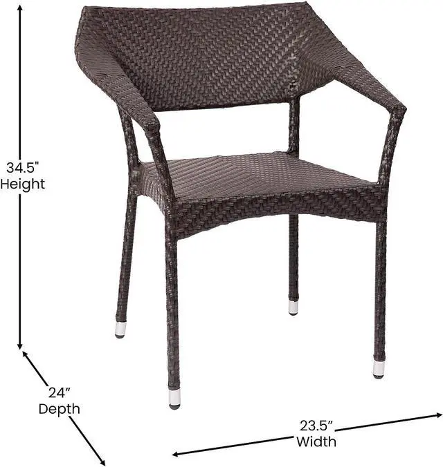 Alt view image 4 of 14 - Flash Furniture Jace 34"H Espresso PE Rattan Wicker Commercial Grade Stacking Patio Chair (TTTT002ESP)