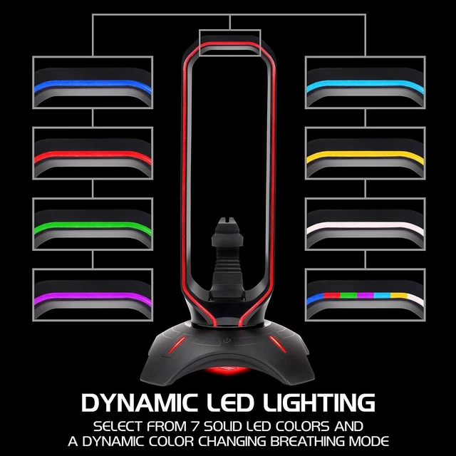 Alt view image 7 of 7 - ENHANCE ENPCGXH100BKWS 3-in-1 Headset Stand with RGB Colors USB Powered Black 5871344