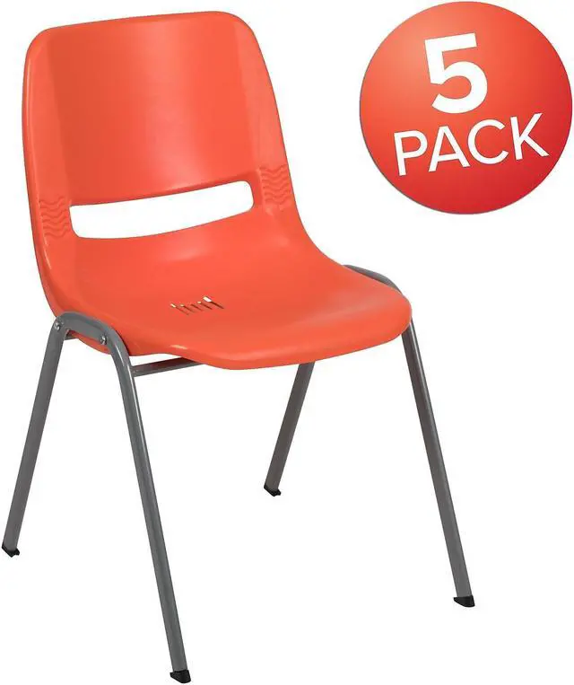 Alt view image 2 of 14 - FLASH FURNITURE 5-RUT-EO1-OR-GG Orange Shell Stack Chair, PK5