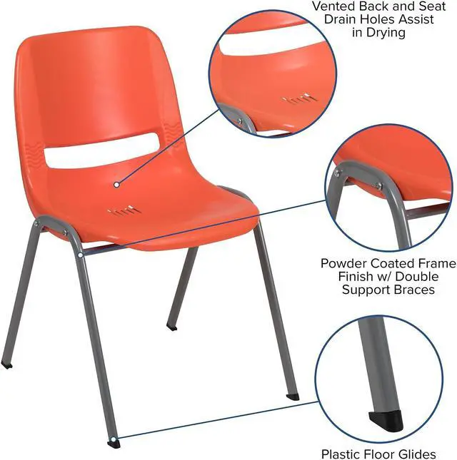 Alt view image 4 of 14 - FLASH FURNITURE 5-RUT-EO1-OR-GG Orange Shell Stack Chair, PK5