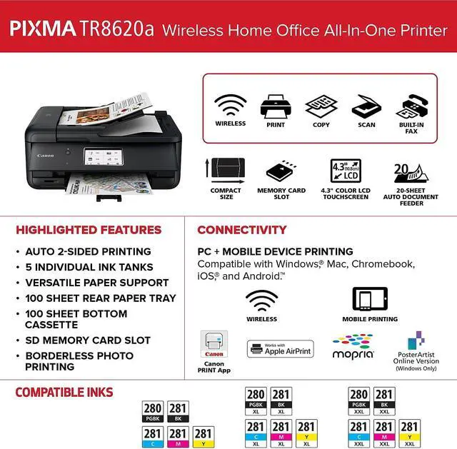 Alt view image 20 of 20 - Canon PIXMA TR8620a Wireless All-In-One Inkjet Printer #4451C032AA