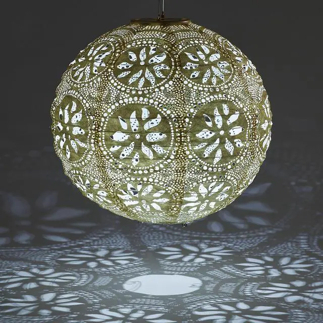 Alt view image 9 of 10 - Allsop 31598 Soji Stella Market Handmade LED Outdoor Solar Lantern, 12X12, Pearl