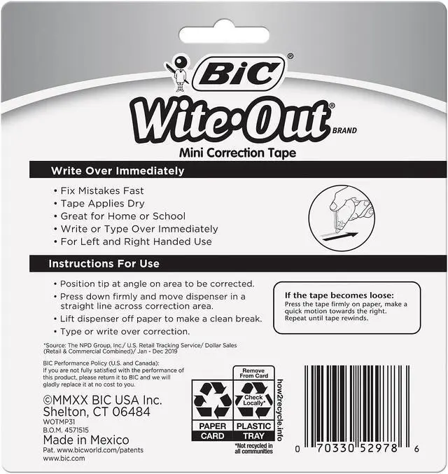 Alt view image 7 of 8 - BIC Wite-Out Mini Correction Tape White 3/Pack (WOTMP31-WHI)
