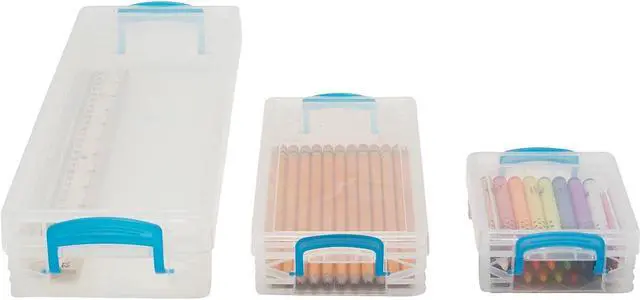 Alt view image 3 of 3 - Super Stacker School Kit Plastic Boxes Clear/Blue 3 Boxes (38714)