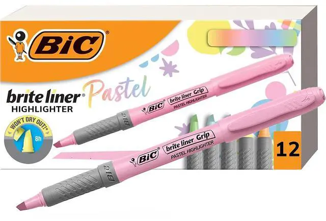 Alt view image 9 of 19 - Bic Brite Liner Grip Highlighter, Assorted Pastel, 12/DZ (BICGBLD11AST)