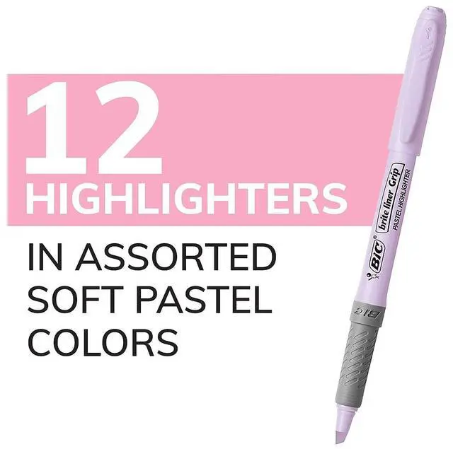Alt view image 13 of 19 - Bic Brite Liner Grip Highlighter, Assorted Pastel, 12/DZ (BICGBLD11AST)
