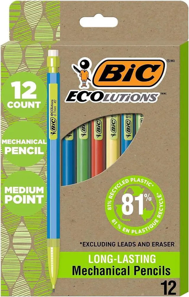 Main image of BIC Ecolutions Mechanical Pencils 0.7mm #2 Medium Lead Dozen (MPE12-BLK)
