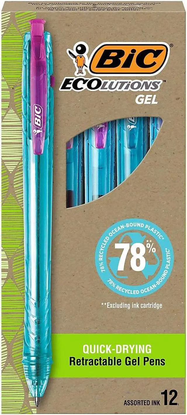Main image of BIC ECOlutions Retractable Gel Pens Medium Point 1.0 mm Assorted Inks 12/Pack (RGLE11-AST)