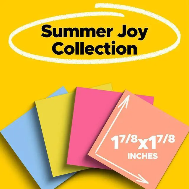 Alt view image 2 of 8 - Post-it Super Sticky Notes 1 7/8" x 1 7/8" Summer Joy Collection 90 Sheet/Pad 8 Pads/Pack (622-8SSJOY)
